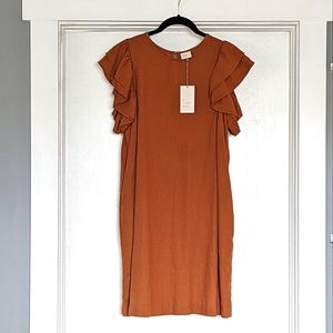 Rust Linen Blend Dress with Pockets!